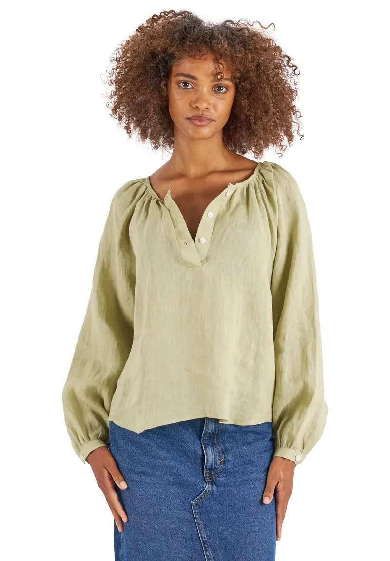 Poem Sage Green Peasant Linen Blouse 1