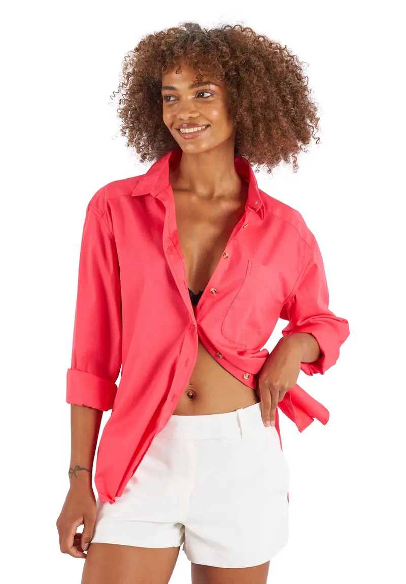Poppy-Cotton Coral Pink Oversized Cotton Shirt 1