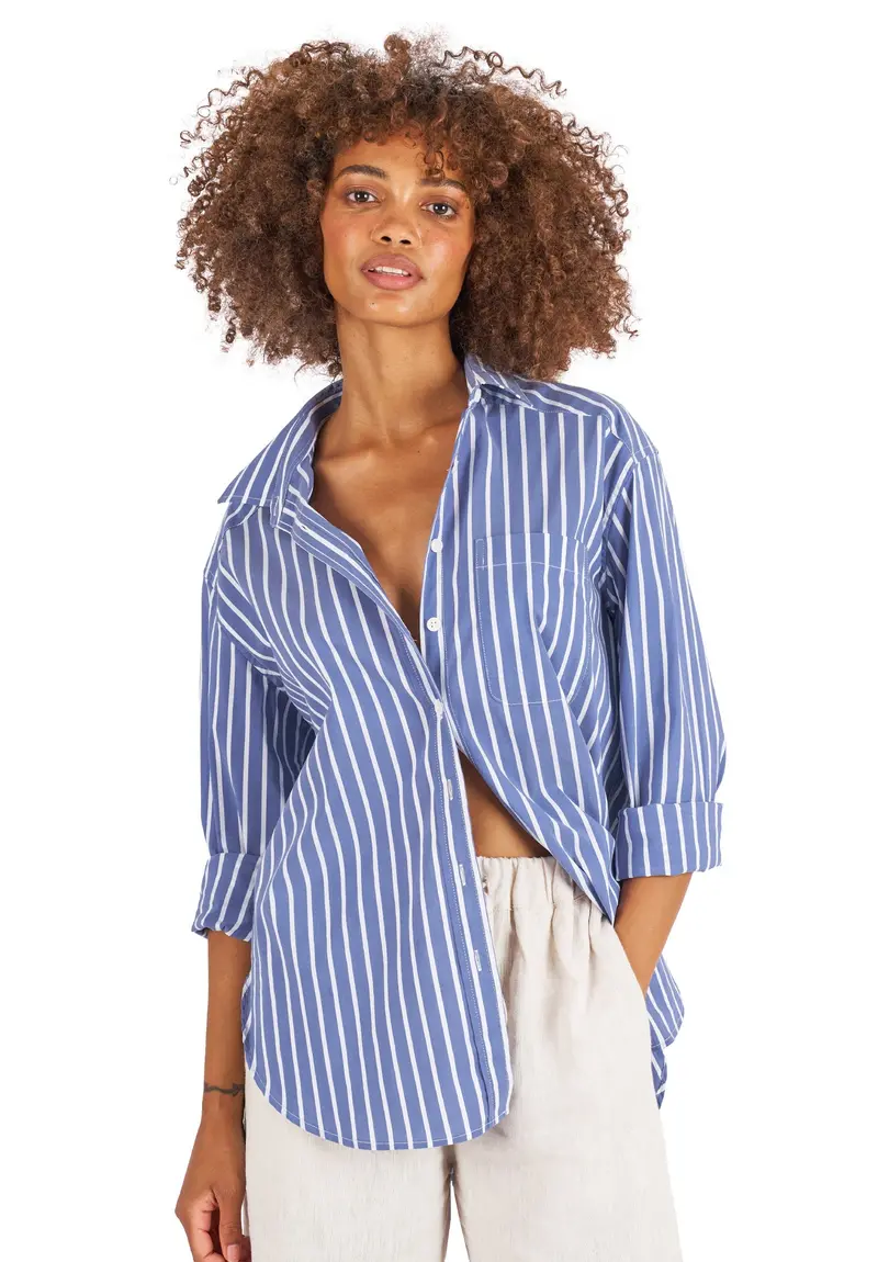 Poppy-Cotton Dark Blue Stripes Oversized Cotton Shirt 1