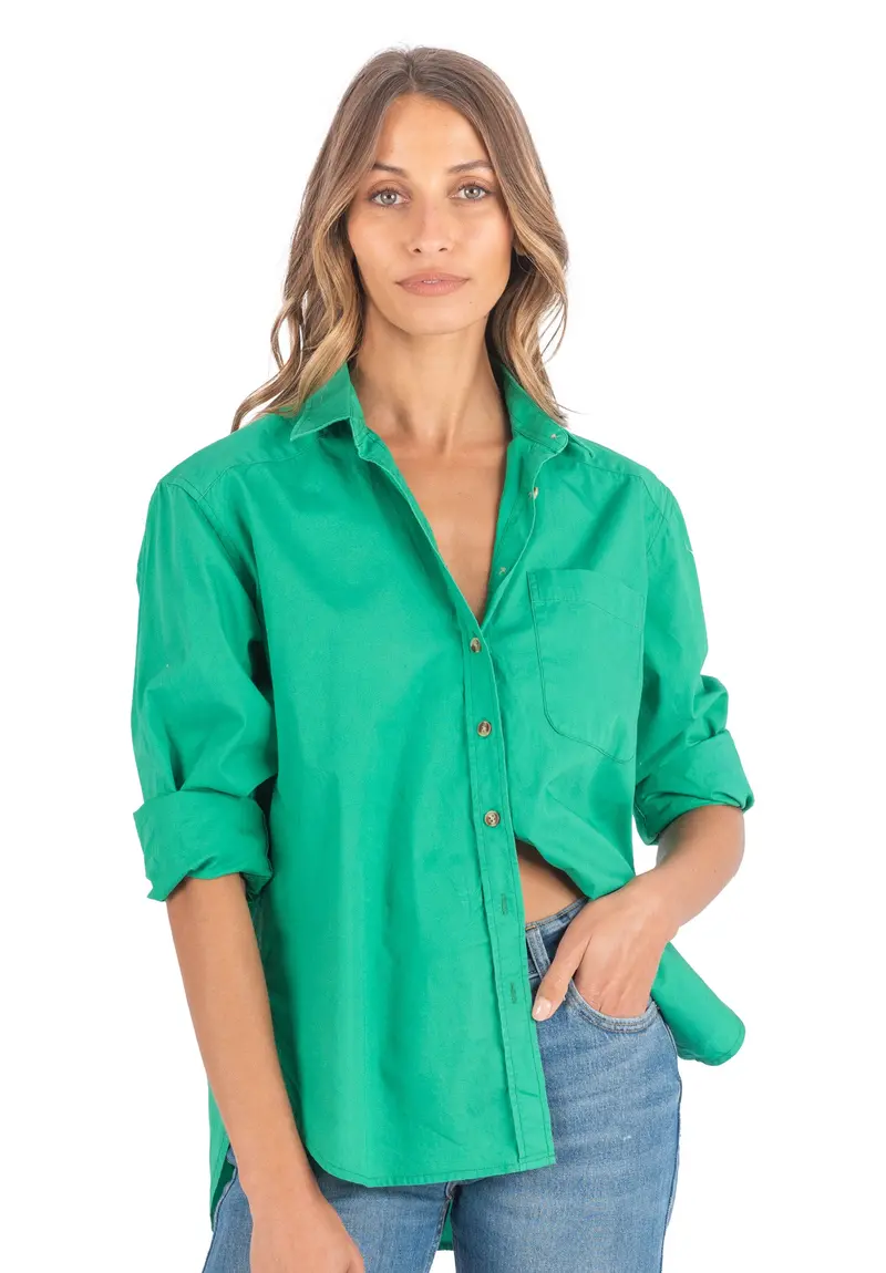 Poppy-Cotton Green Oversized Cotton Shirt 1