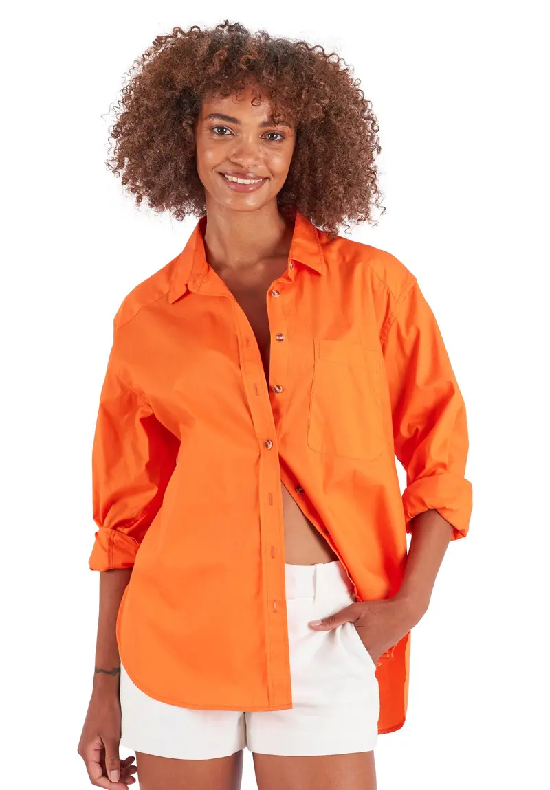 Poppy-Cotton Orange Oversized Cotton Shirt 1