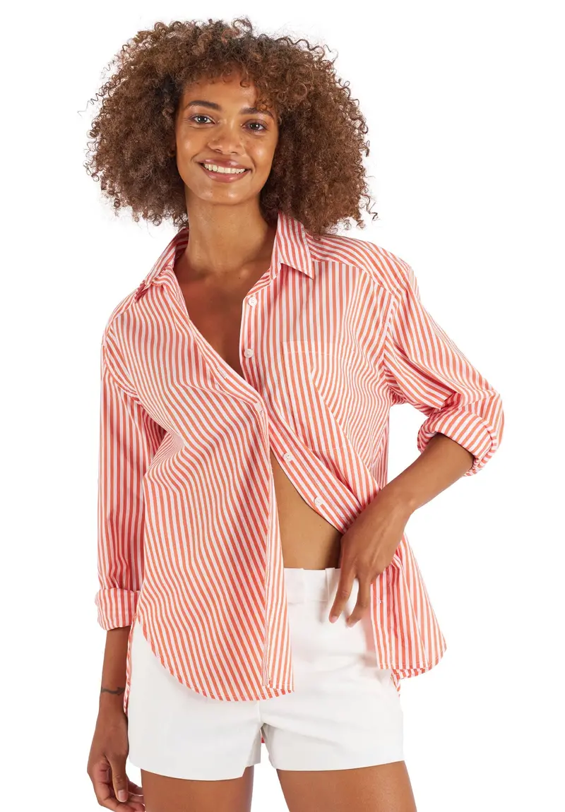 Poppy-Cotton Orange Stripes Oversized Cotton Shirt 1