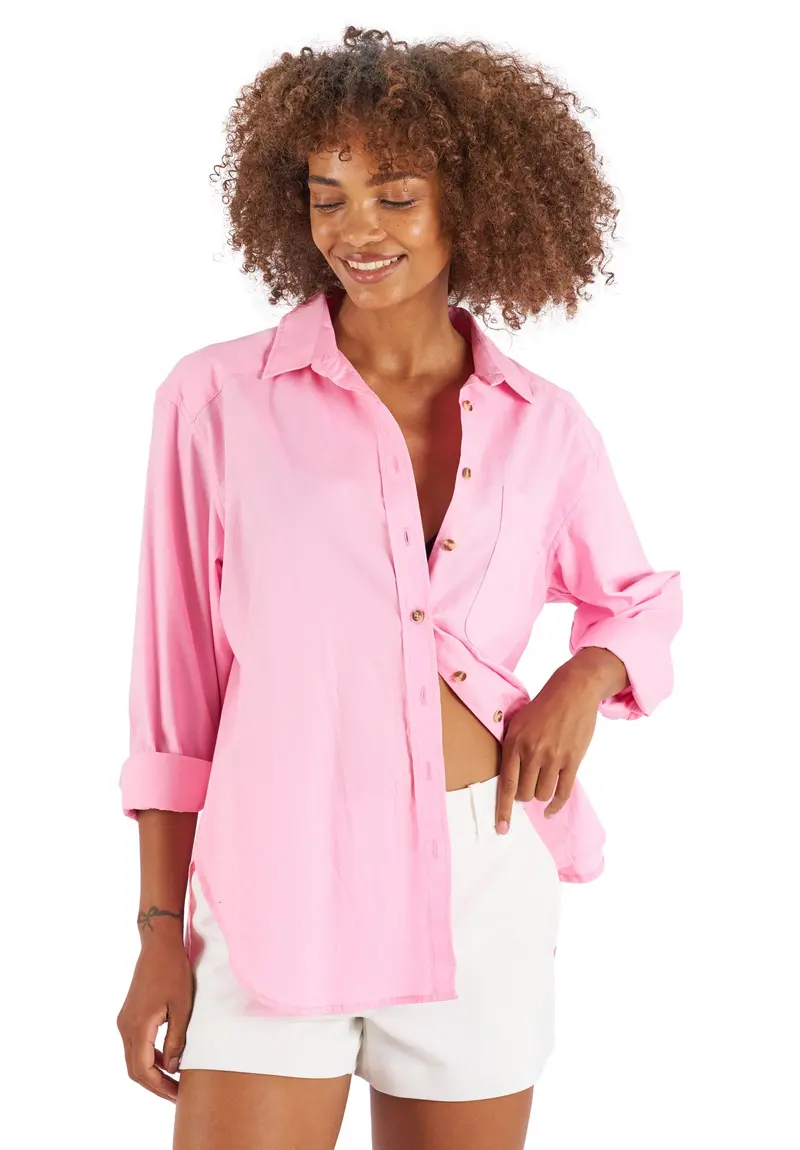 Poppy-Cotton Pink Oversized Cotton Shirt 1