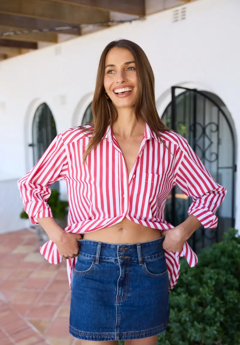 Poppy-Cotton Red Stripes Oversized Cotton Shirt 1