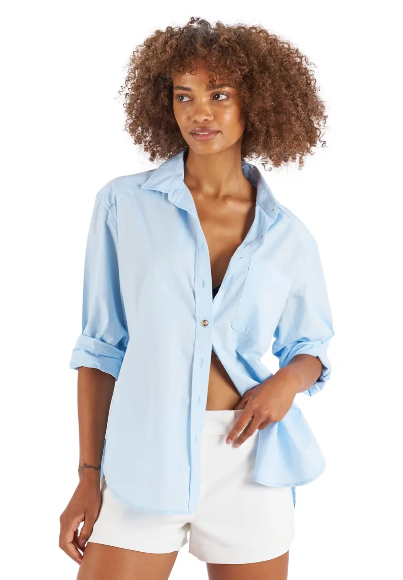 Poppy-Cotton Sky Blue Oversized Cotton Shirt 1
