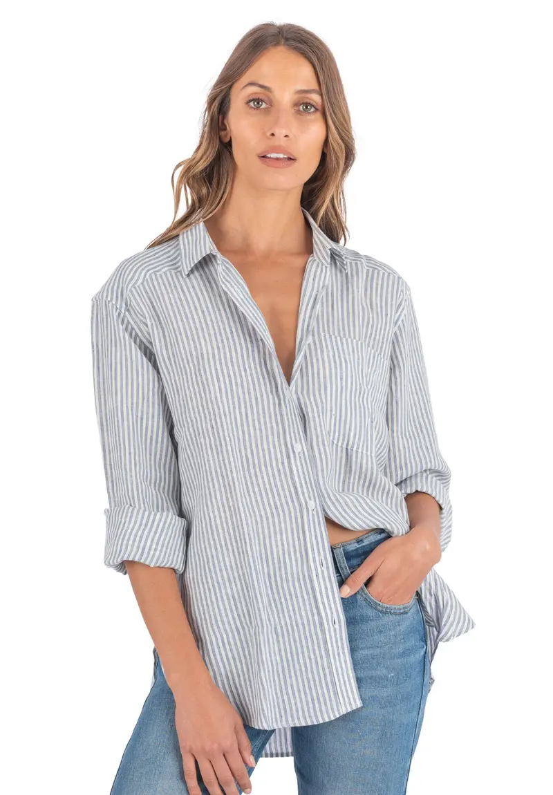 Poppy-Linen Blue Stripes Oversized Linen Shirt 1