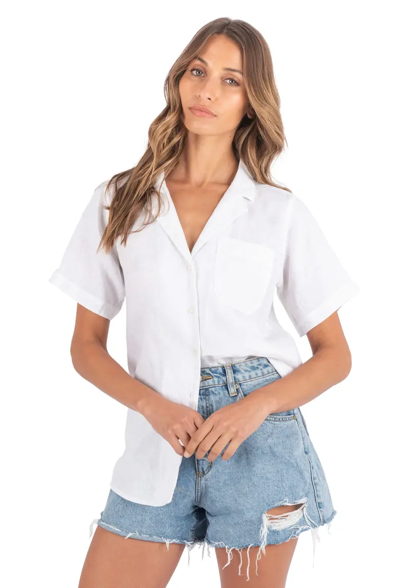 Revere White Ss Linen T-Shirt 1