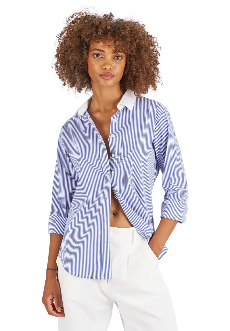 Riga Blue And White Stripes Classic Fit Poplin Cotton Shirt 1