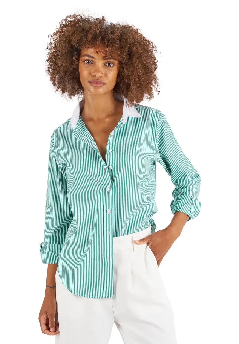 Riga Green And White Stripes Classic Fit Poplin Cotton Shirt 1