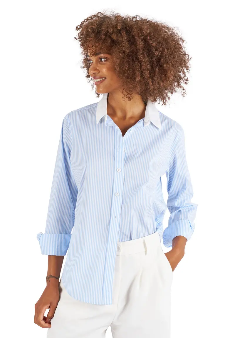 Riga Sky And White Stripes Classic Fit Poplin Cotton Shirt 1