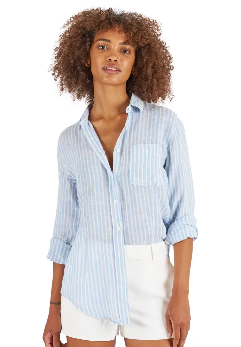 Rina Chambray Stripes Slim-Fit Linen Shirt 1