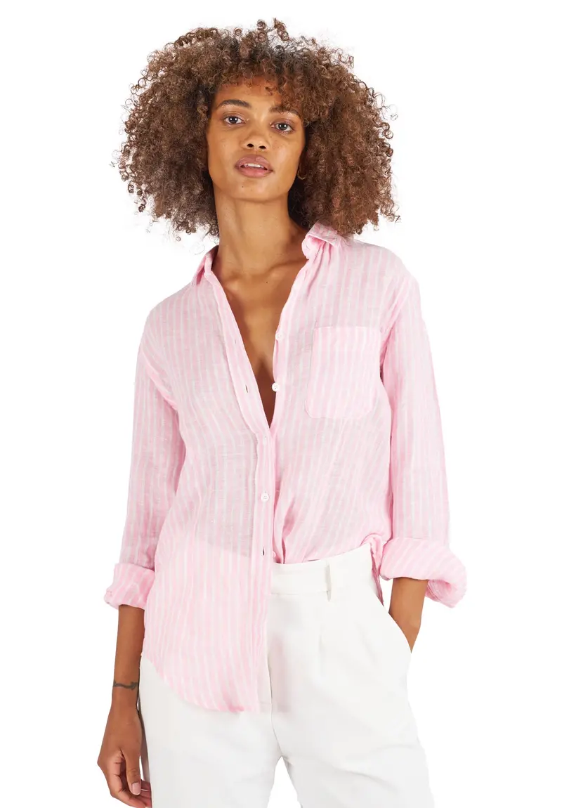 Rina Pink Stripes Slim-Fit Linen Shirt 1
