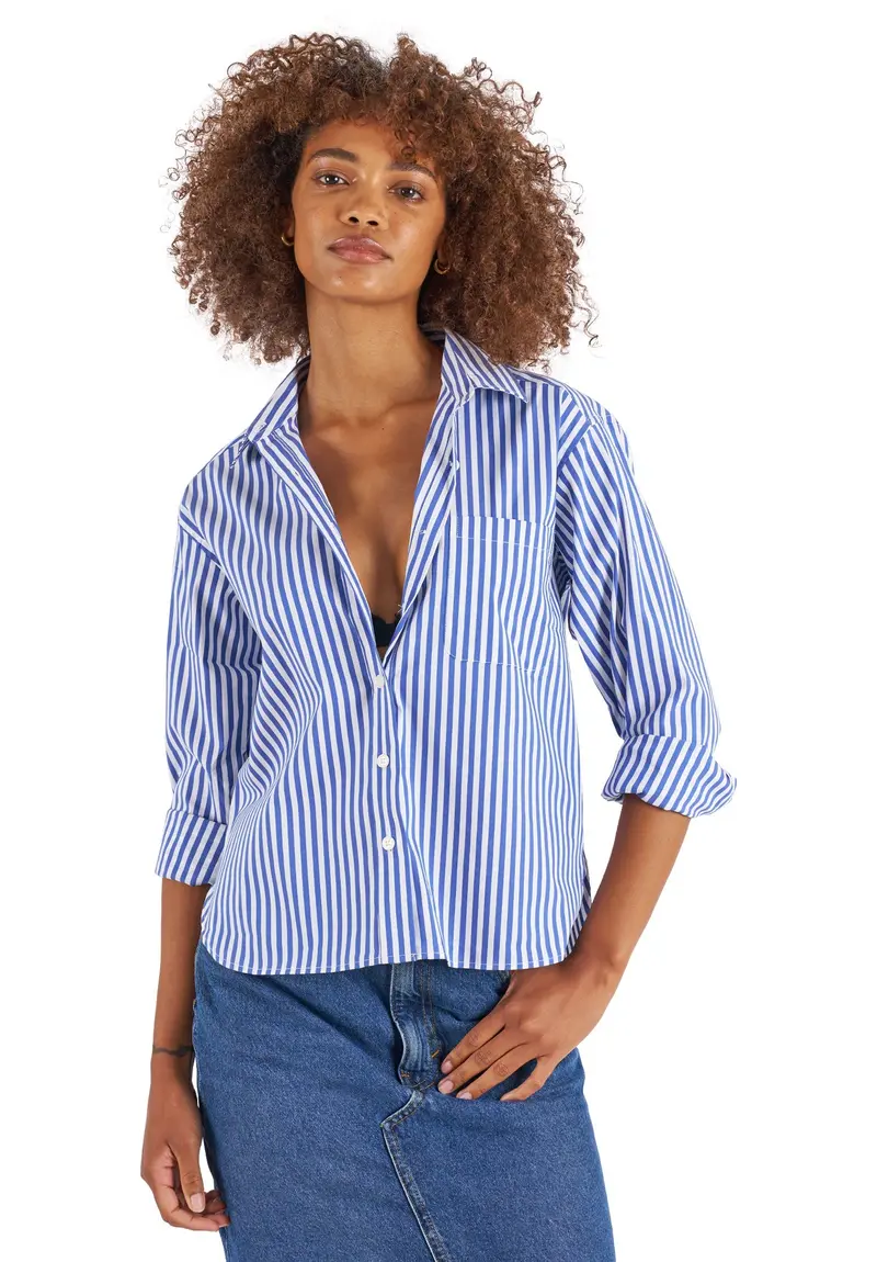 Rita Navy Blue Stripes Boxy Fit Cotton Shirt 1