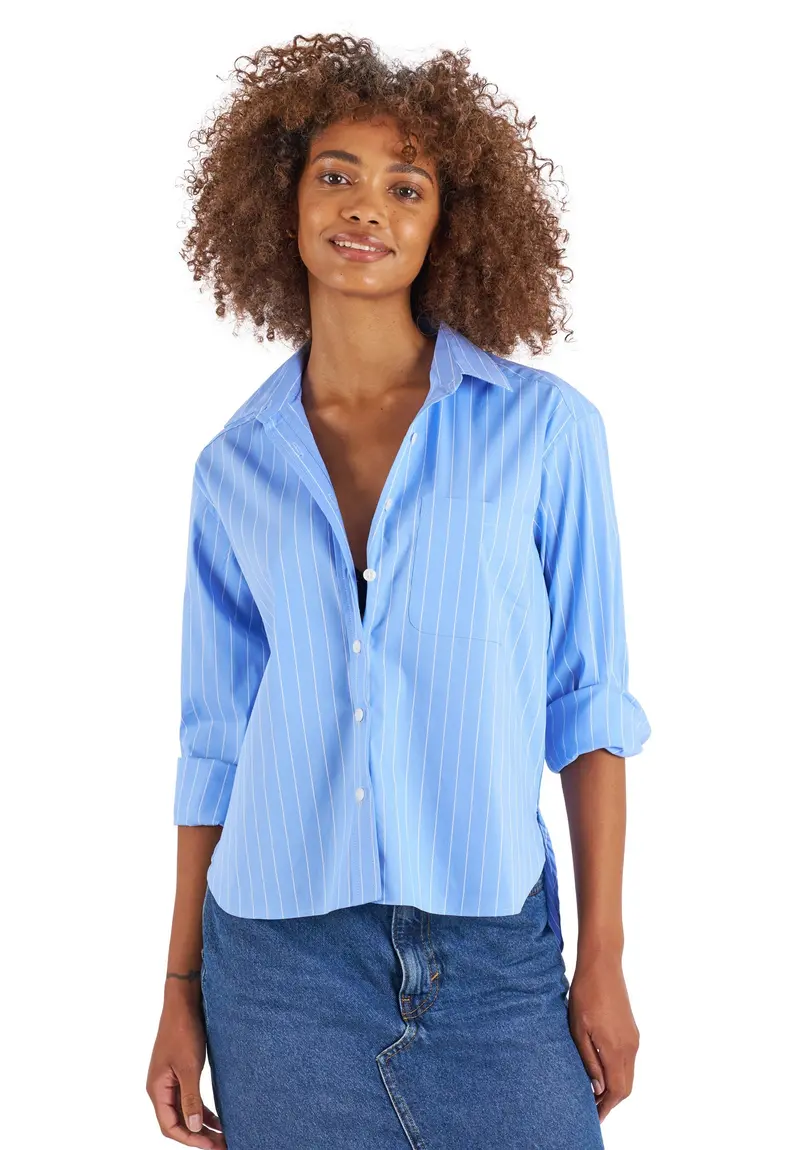 Rita Sky Blue Stripes Boxy Fit Cotton Shirt 1