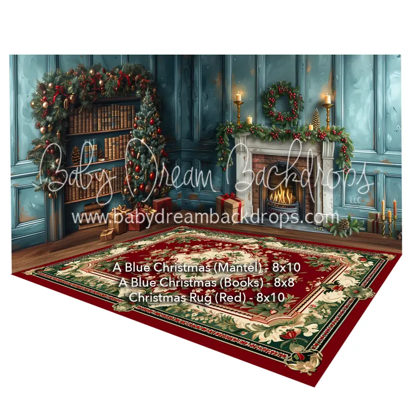 Room A Blue Christmas (Mantel) + Room A Blue Christmas (Books) + Christmas Rug (Red) 1