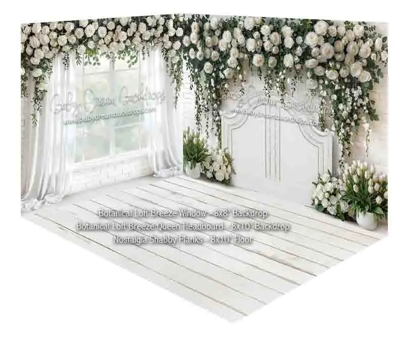 Room Botanical Loft Breeze Window + Botanical Loft Breeze Queen Headboard + Nostalgia Shabby Planks 1