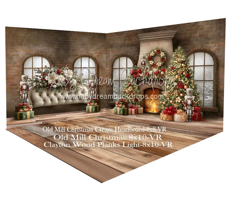 Room Old Mill Christmas + Old Mill Christmas Cream Headboard + Clayton Wood Planks Light Floor (Vr) 1