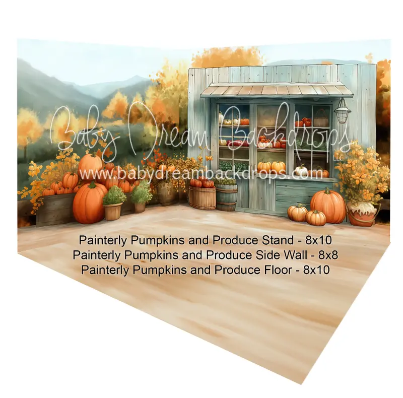 Room Painterly Pumpkins And Produce Stand + Painterly Pumpkins And Produce Side Wall + Painterly Pumpkins And Produce Floor 1
