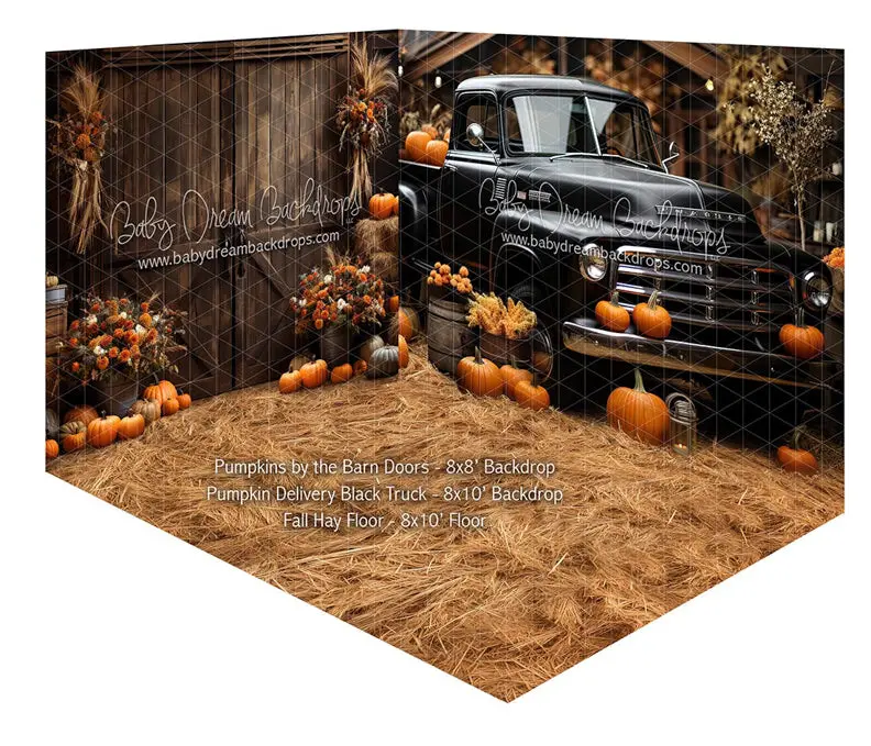 Room Pumpkins By The Barn Doors + Pumpkin Delivery Black Truck + Fall Hay Floor 1