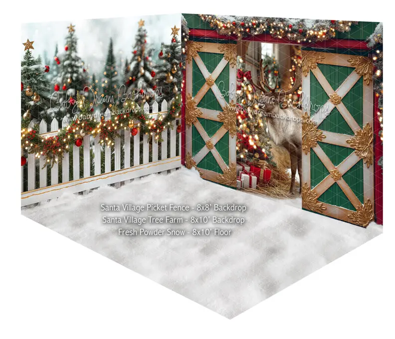 Room Santa Village Picket Fence + Santa Village Reindeer Barn + Fresh Powder Snow 1