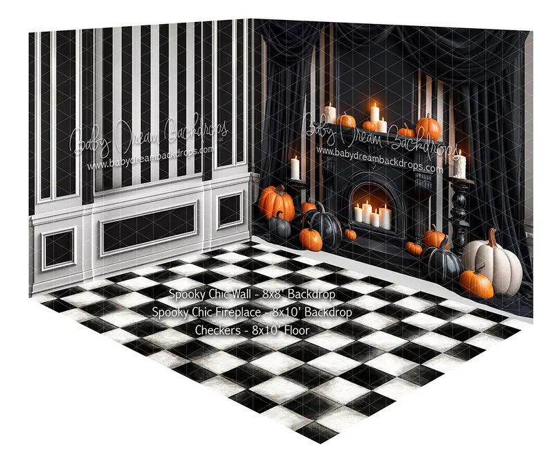 Room Spooky Chic Wall + Fireplace + Checkers Floor 1