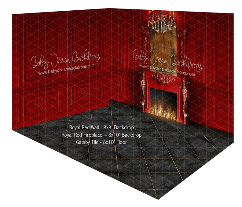 Royal Red Wall And Fireplace Fabric Room 1