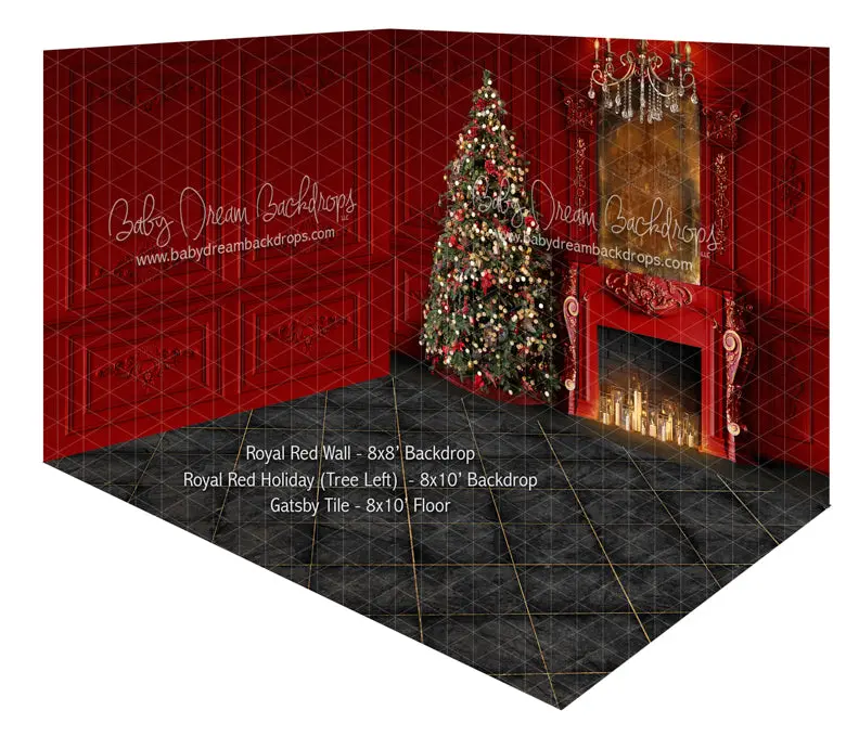 Royal Red Wall And Royal Red Holiday (Tree Left) Fabric Room 1