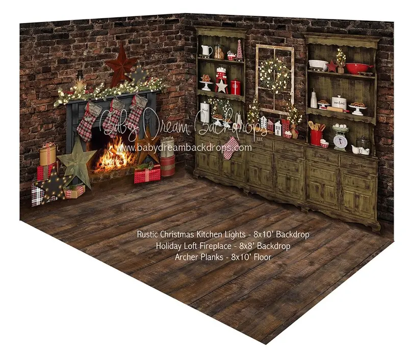 Rustic Christmas Kitchen Lights And Holiday Loft Fireplace Fabric Room 1