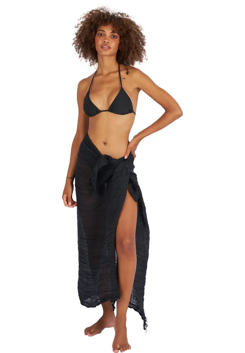 Sarong Black, French Linen Crinkle Sarong 1