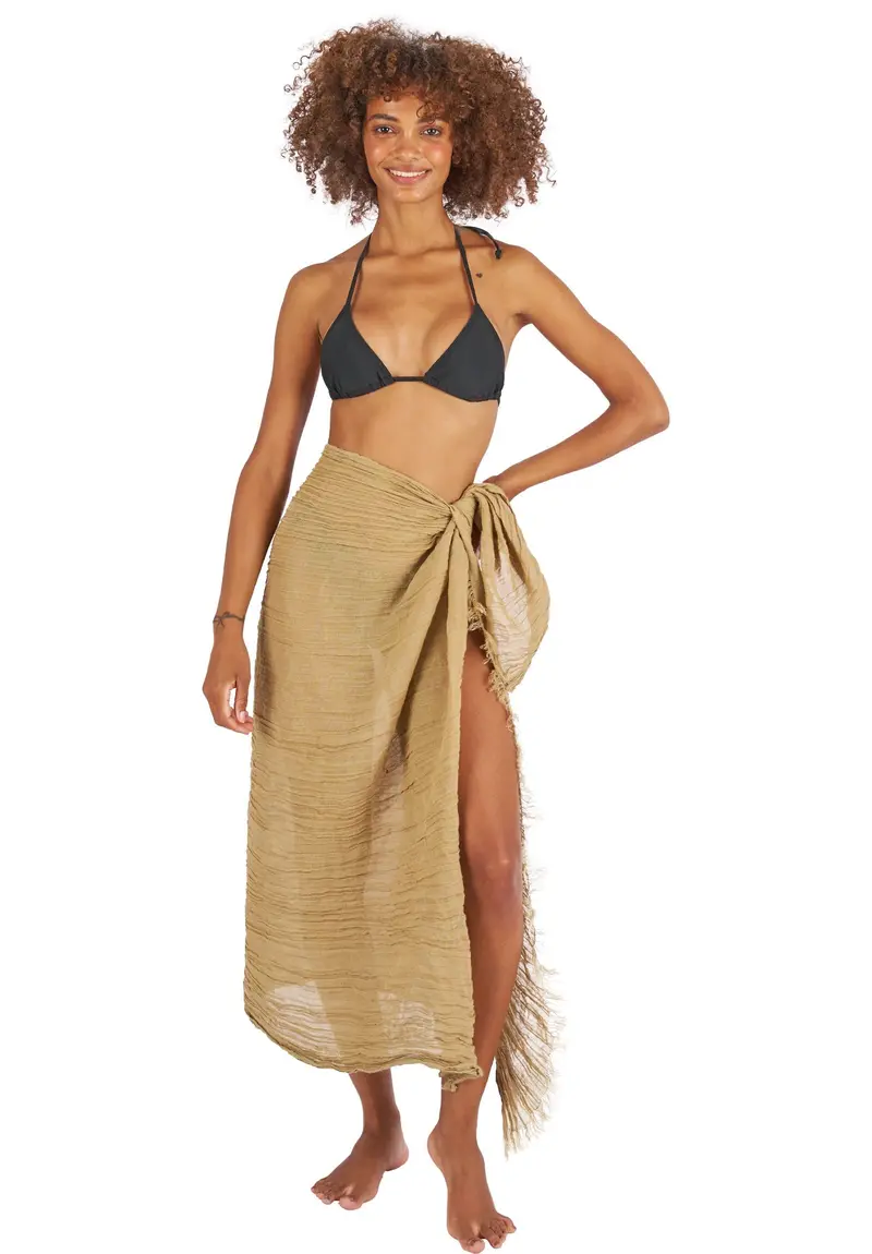 Sarong Khaki, French Linen Crinkle Sarong 1