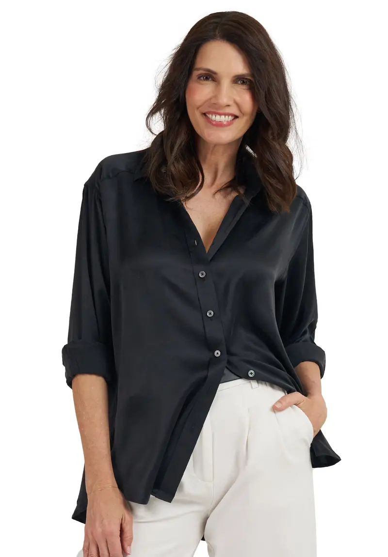 Soie Black Oversized 100% Silk Shirt 1