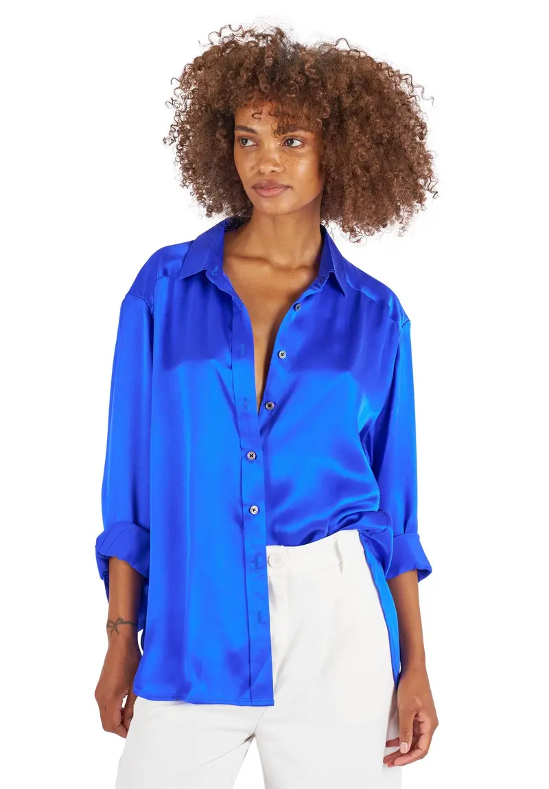Soie Cobalt Blue Oversized 100% Silk Shirt 1