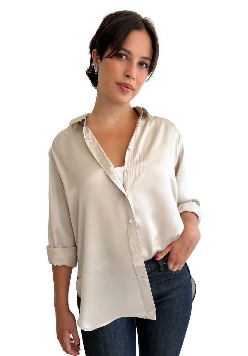 Soie Mushroom Grey Oversized 100% Silk Shirt 1