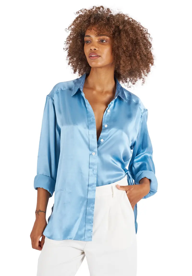 Soie Zenith Blue Oversized 100% Silk Shirt 1