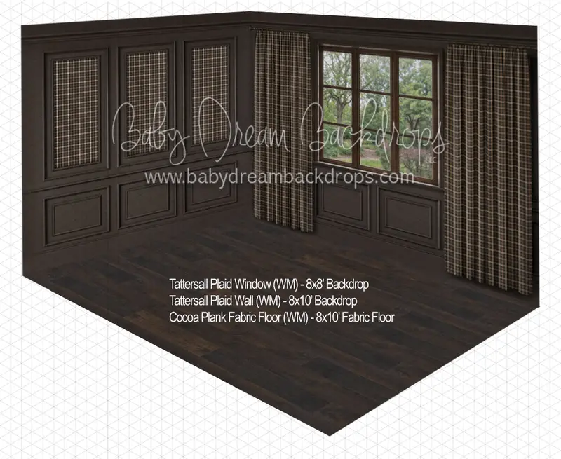 Tattersall Plaid Window + Tattersall Wall + Cocoa Plank Fabric Floor (Wm) 1