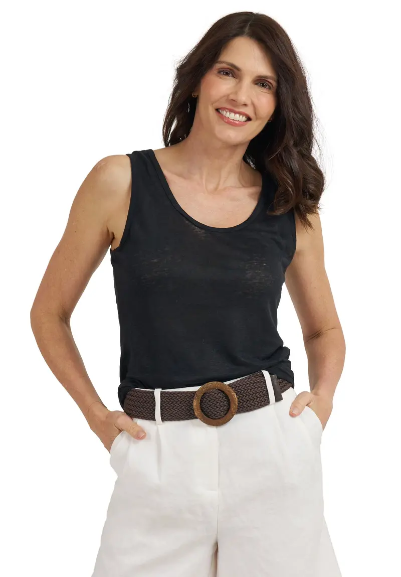 Tecla Black Linen Jersey Tank Top 1