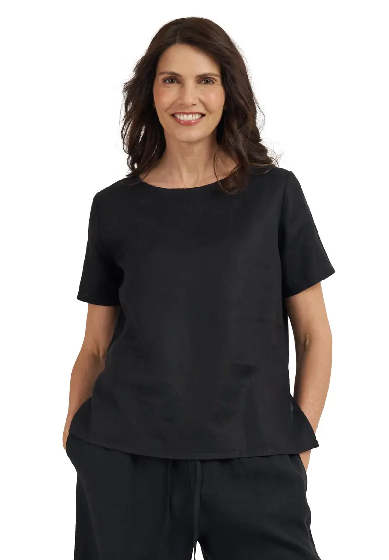 Teena-Linen Black T-Shirt 1