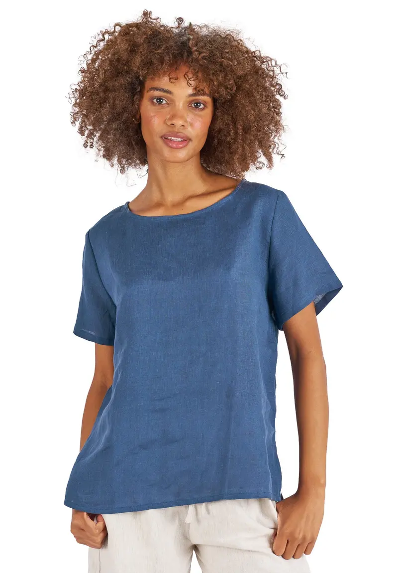Teena-Linen Blue Sand Washed T-Shirt 1
