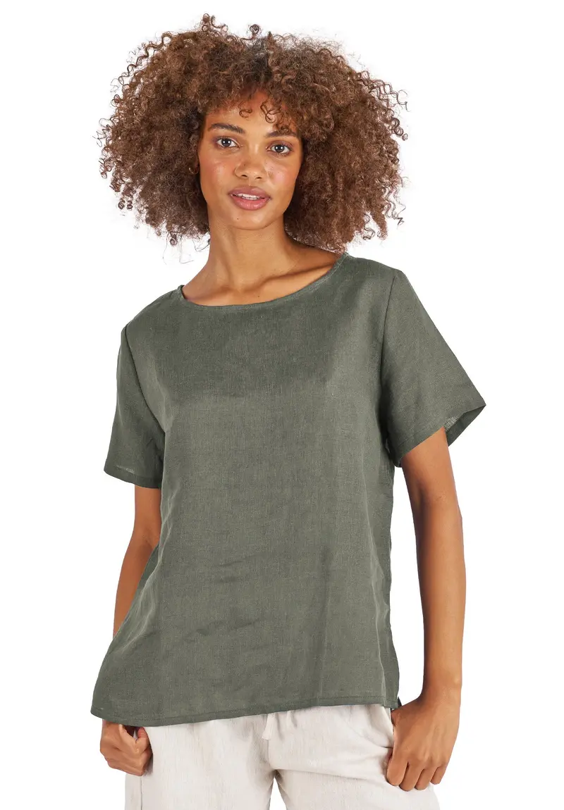 Teena-Linen Olive Green T-Shirt 1