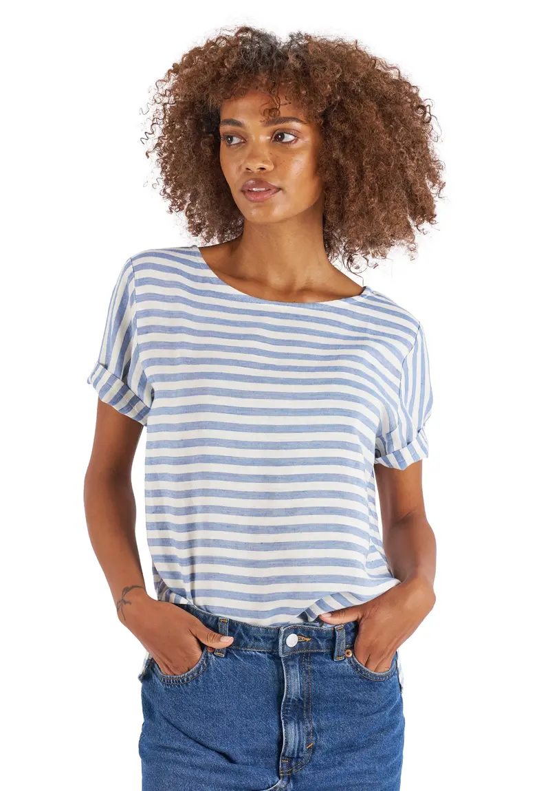 Teena-Linen Thick Blue Stripes T-Shirt 1
