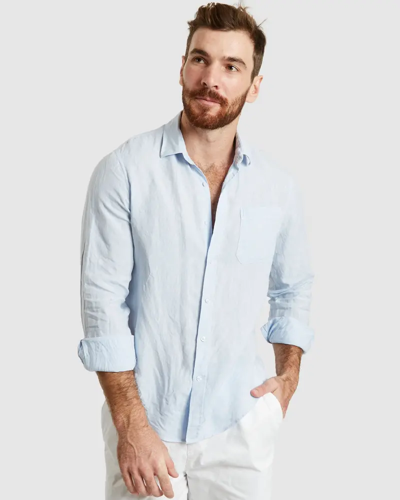 Tulum-Casual Sky Linen Shirt Long Sleeve 1