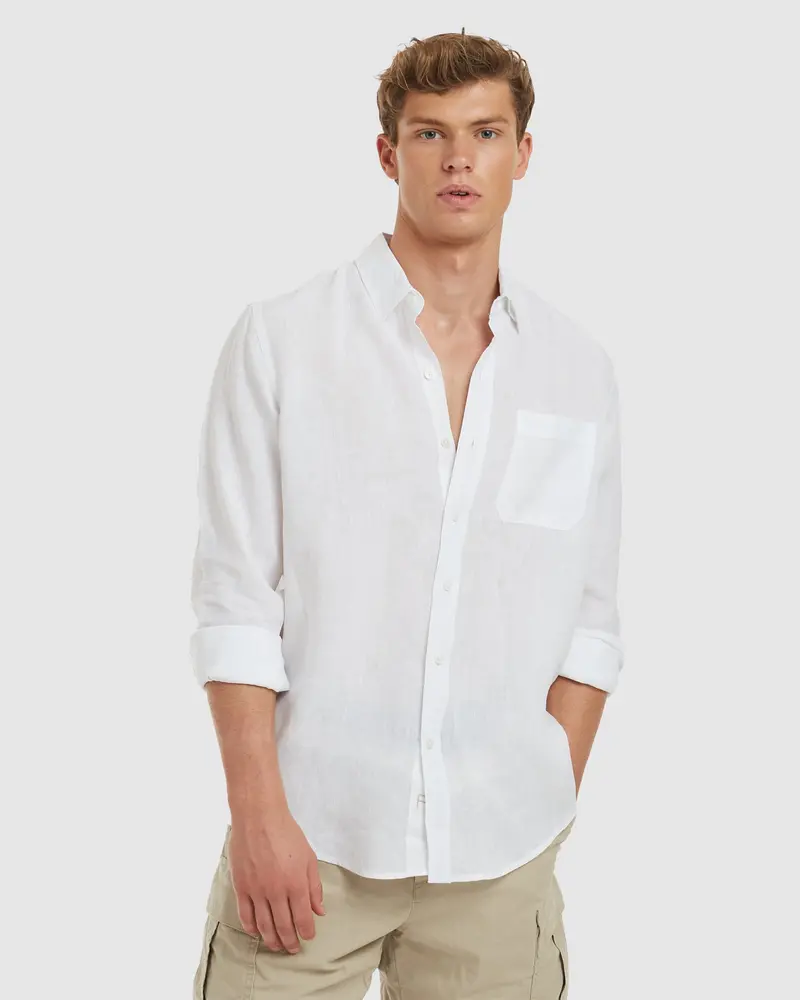 Tulum-Casual White Linen Shirt Long Sleeve 1