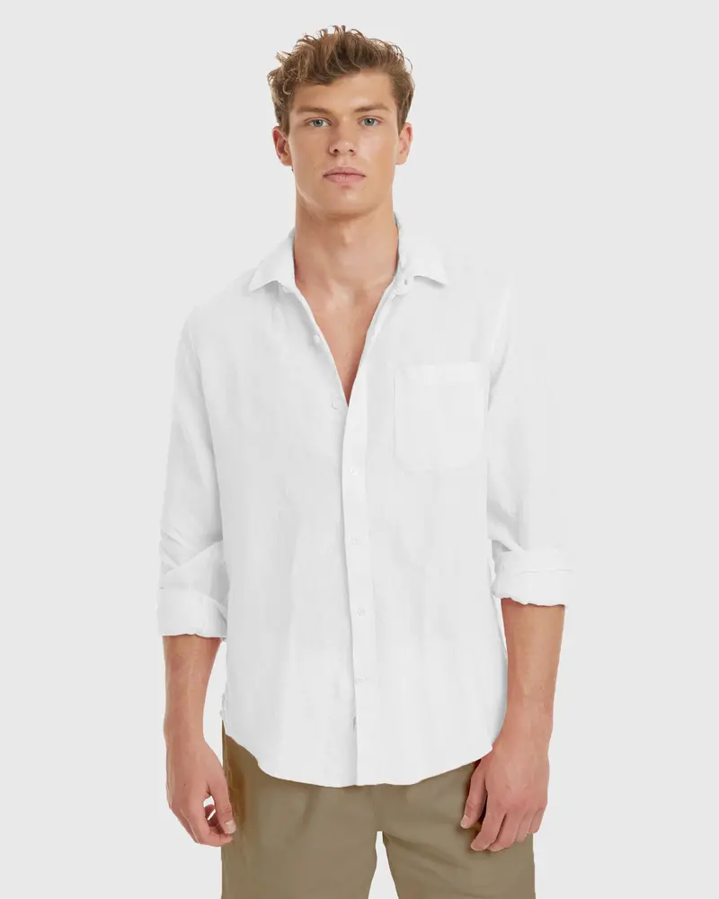 Tulum-Slim White Linen Shirt Long Sleeve 1