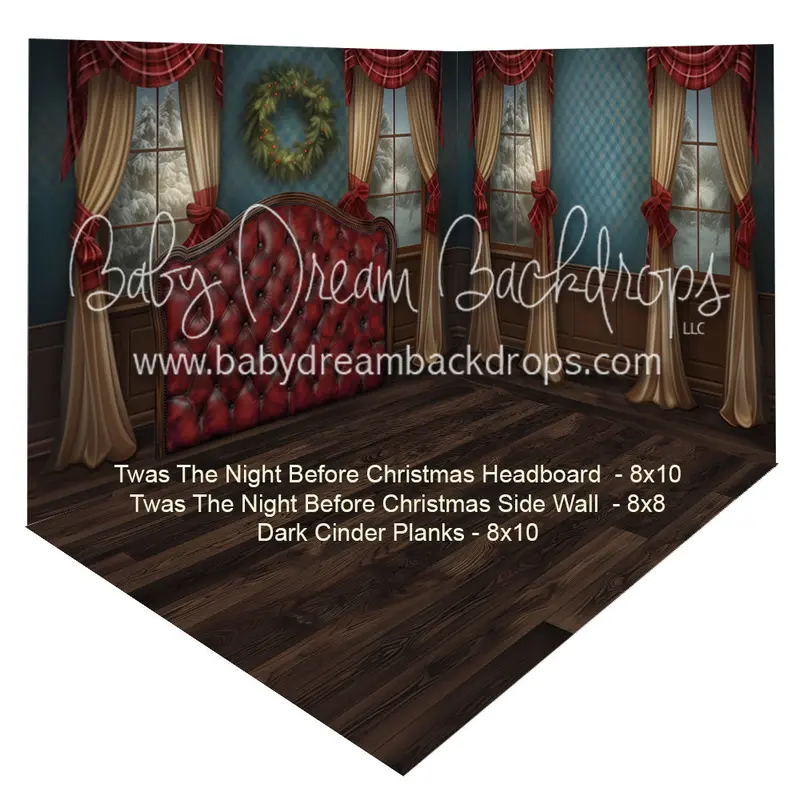 Twas The Night Before Christmas Headboard + Twas The Night Before Christmas Side Wall + Dark Cinder Planks 1