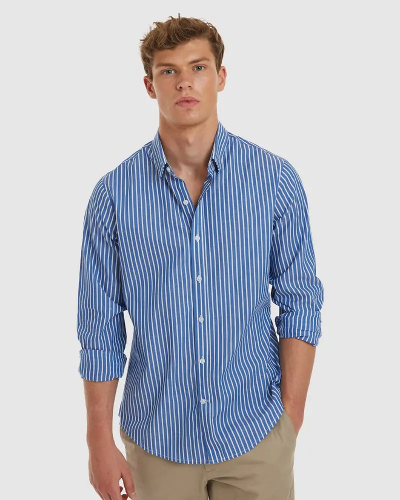 Vegas-Slim Blue Stripes Cotton Shirt 1