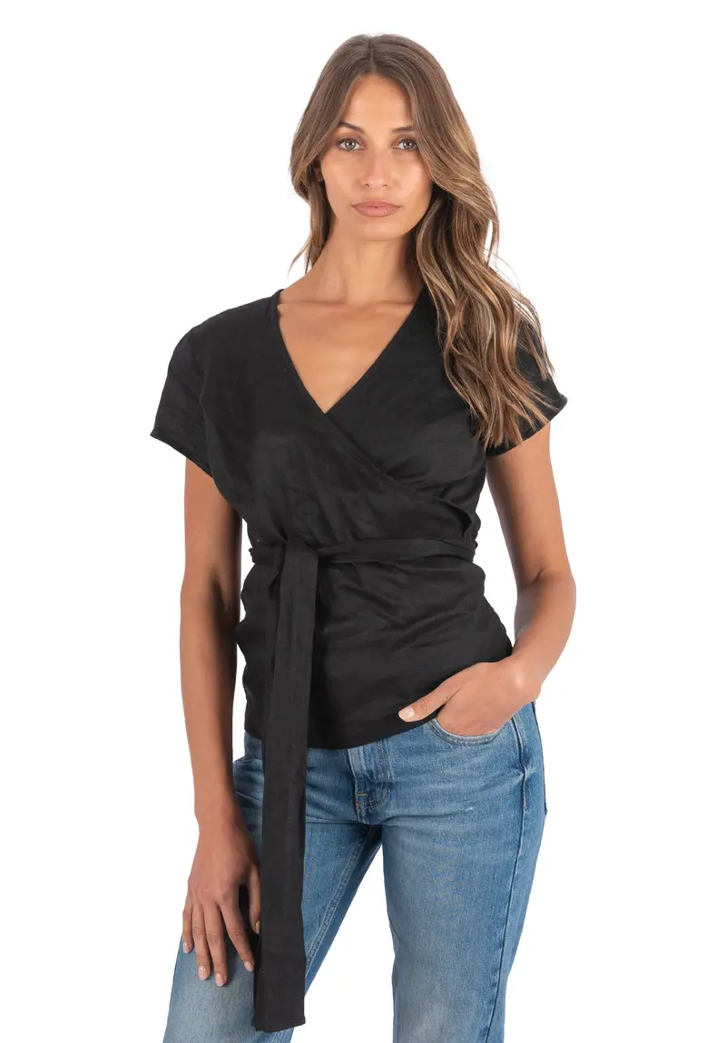 Veronica Black Wrap Linen Blouse 1