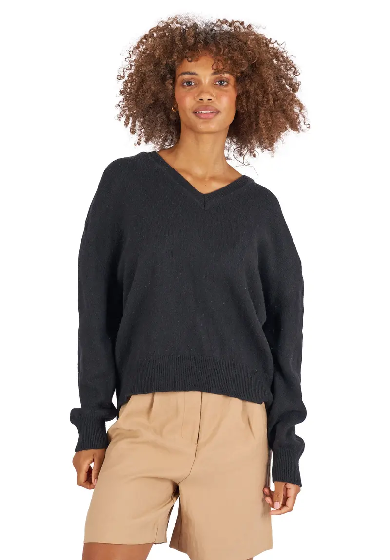Viola Black Relaxed Merino Wool Sweater 1