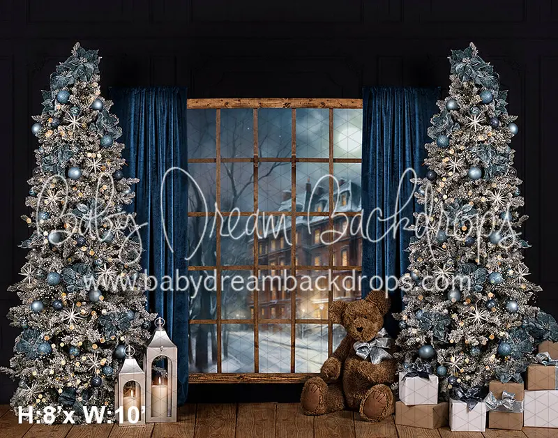 White And Blue Christmas Window With Bear (Vr) 1