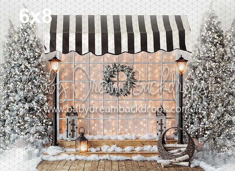 White Cottage Christmas With Awning 1