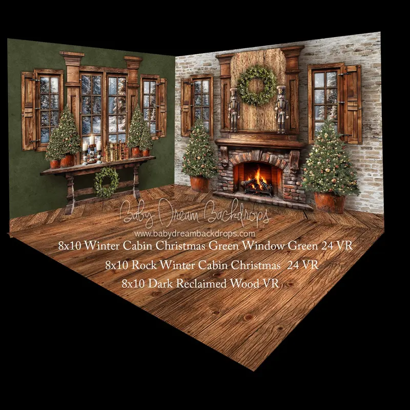 Winter Cabin Christmas Green Window Green 24 And Rock Winter Cabin Christmas  24 Fabric Room 1